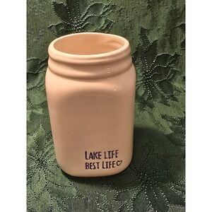 Debi Lilly Lake Life Best Life Mason Jar Ceramic Vase Holder Decor‎ Navy Text